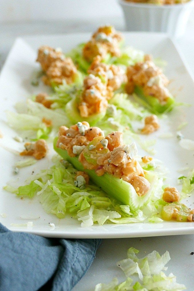 Buffalo Chickpea Salad Celery Sticks