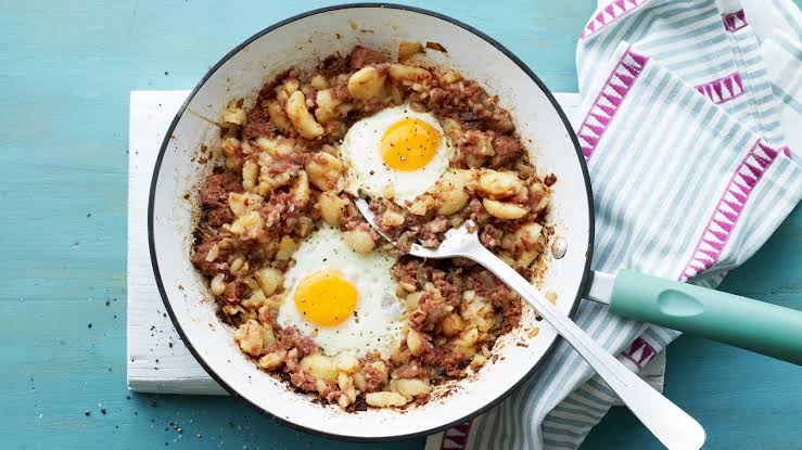 Canned Corned Beef Hash with Eggs