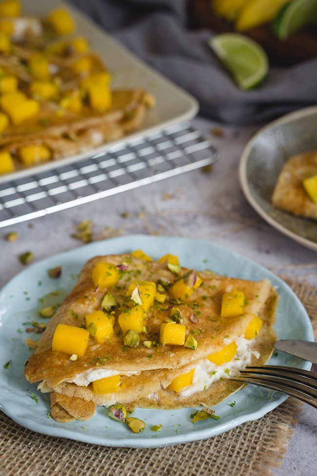 Healthy Mango Crepes - w/ Maple-Lime Ricotta Filling