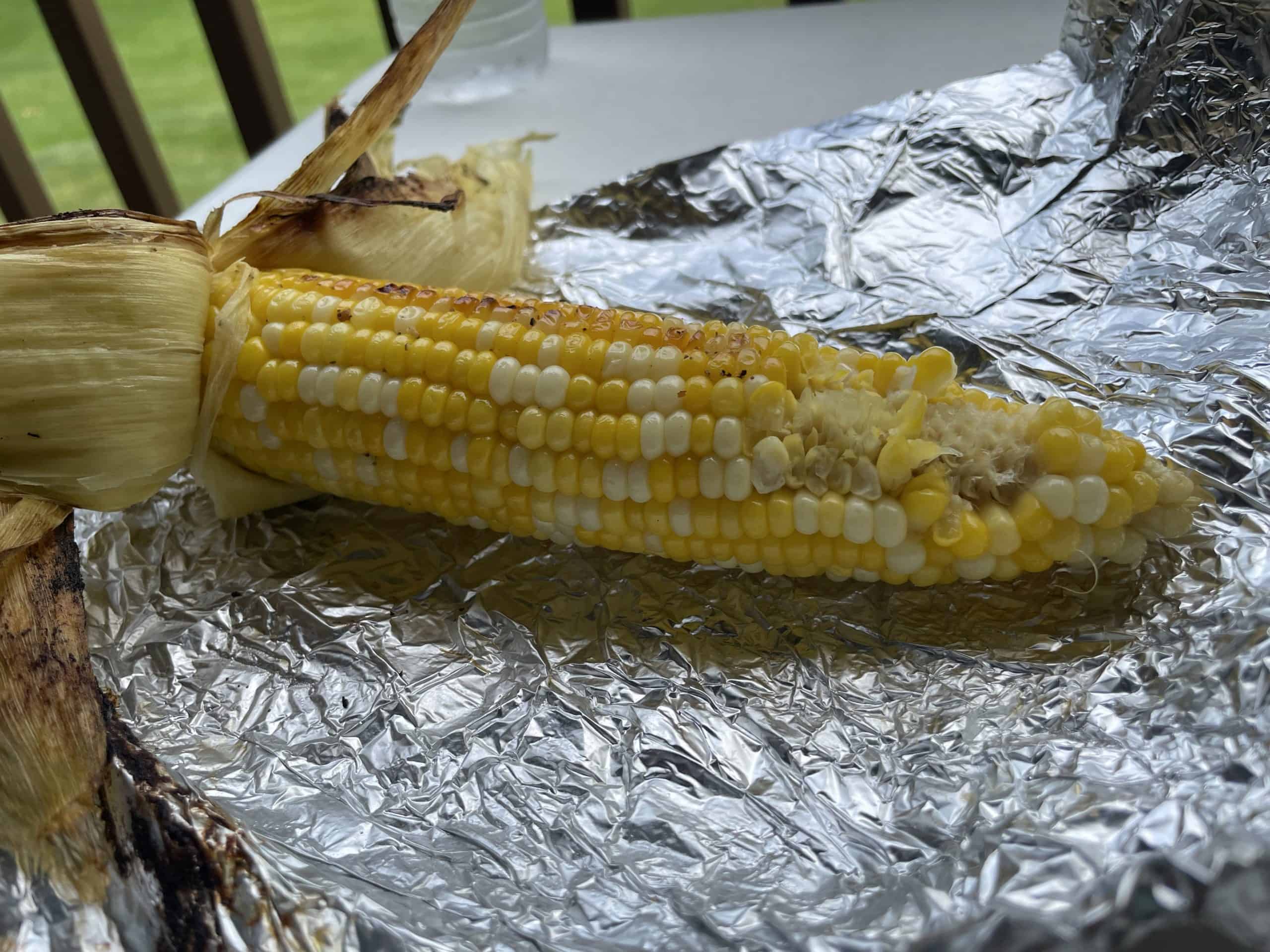 Blackstone Griddle Corn on the Cob with a few eaten kernels.